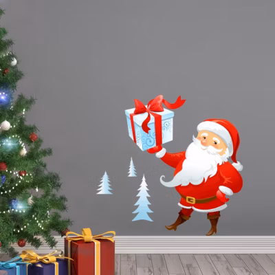 Sticker Noël le Père Noël venu de Laponie – Autocollants stickers adhésifs noël – décoration fêtes – 105x90cm