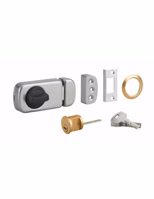 Verrou en applique à cylindre pour porte d&rsquo;entrée, gris, 3 clés réversibles – SP