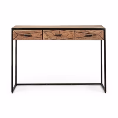 Console en bois d&rsquo;acacia et structure en métal 3 tiroirs  – ELEANOR