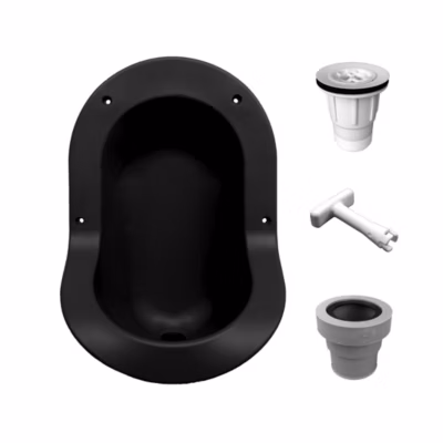 Urinoir sans eau encastrable Ti&rsquo;Pi avec kit valve parachute et manchon droit – Polyéthylène – Noir