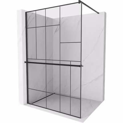 Mexen Kioto+ paroi de douche avec étagère Walk-in 80 x 200 cm, motif noir, noir – 800-080-121-70-78