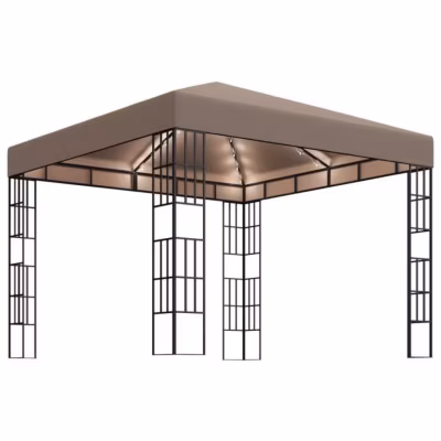 vidaXL Tonnelle avec guirlande lumineuse à LED 3×3 m Taupe