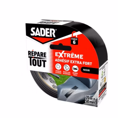 Ruban adhésif extra fort noir 20 m x 50 mm Sader Répare Tout Extrême