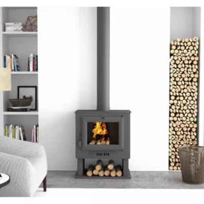 CH-0 – Poêle à bois en acier, porte fonte, bûcher inférieur, dble combustion, noir