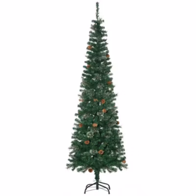 Sapin de Noël artificiel dia. 54 x 195H cm – 556 branches épines grand réalisme – 42 pommes de pin – métal PVC vert