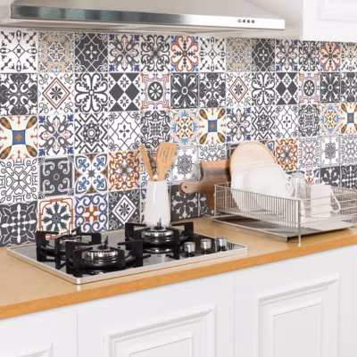 Sticker Mural Carrelage adhésif Cuisine Salle de Bain – 24 STICKERS CARREAUX DE CIMENT AZULEJOS FLORE – 24stickers15x15cm