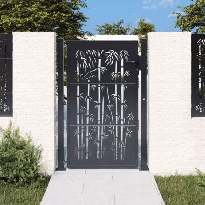 vidaXL Portail de Jardin, Portillon de Patio, Barrière de Sécurité, Porte d&rsquo;Extérieure Terrasse, Anthracite 105×155 cm Acier 15318