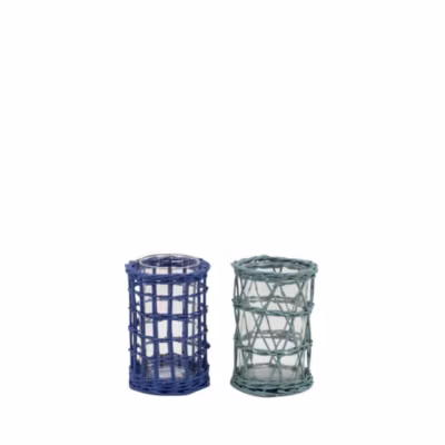 Set de 2 photophores en rotin coloré 15cm