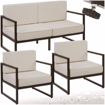 Salon de jardin pour 4 personnes en polyester déperlant beige