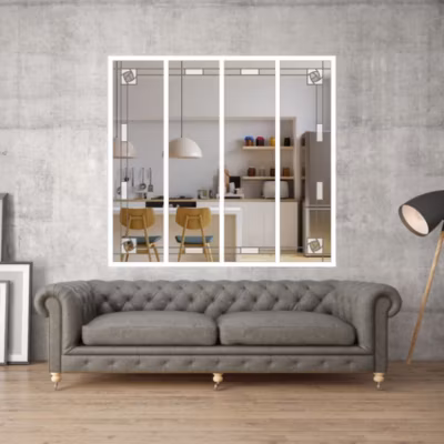 Verrière 4 verres Mackintosh – L x H : 135 x 125 cm – Laqué blanc 9003 granité – verre Clair inclus