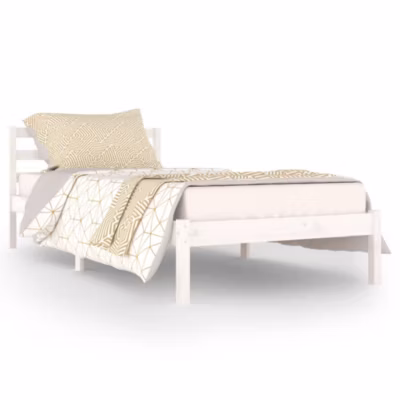Lit simple, Lit adulte, Cadre de lit sans matelas bois de pin massif 90×200 cm blanc
