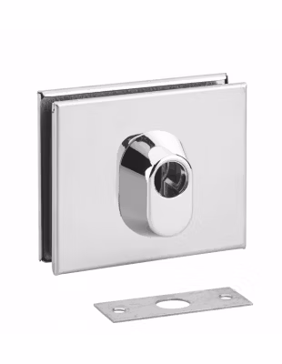 Boitier de serrure basse en applique à double entrée pour porte en verre, réversible, 106x87mm, chromé – THIRARD