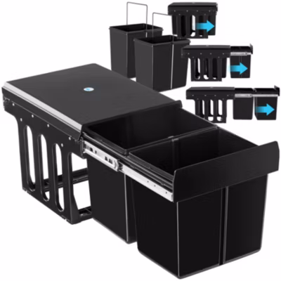 Poubelle de tri 2 compartiments de 15 L chacun noir