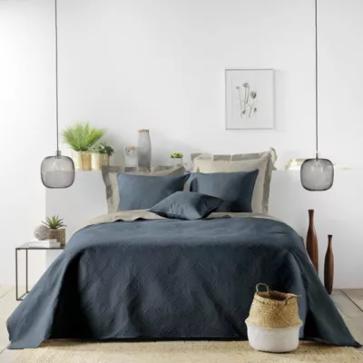 Couvre-lit 2 personnes matelassé 220×240 microfibre unie Romane bleu