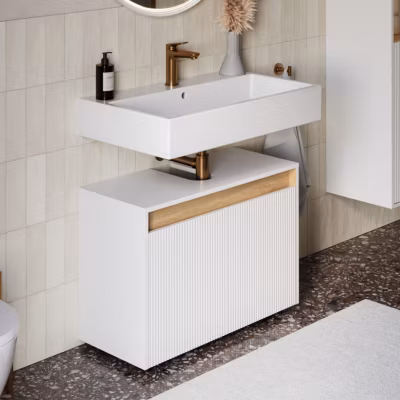 Meuble sous vasque à poser MDF Blanc mat 80x35x54cm (LxPxH) + 2 portes – BELDIVO