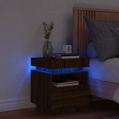 vidaXL Armoire de Chevet avec Lumières LED, Table de Chevet avec Rangement, Table de Nuit Chambre, Moderne, Chêne Marron 836796
