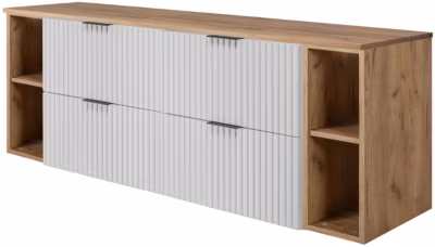 Meuble sous vasque FLOW BLANC 160 cm avec 2 x l&rsquo;étagères – extensions et plan CHÊNE