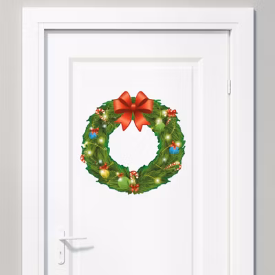 Sticker Noël la couronne – Autocollants stickers adhésifs noël – décoration fêtes – 20x20cm