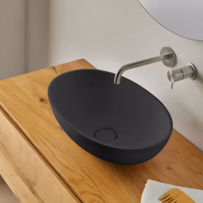 Vasque à poser Solid Surface Design – Noir. L47.3 x l32.4 x H14.5 cm – RÉSIGRÈS ALTÉA