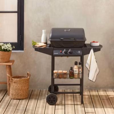 Barbecue au gaz – Aramis –  Cuisine extérieure 2 brûleurs avec tablettes latérales et thermomètre
