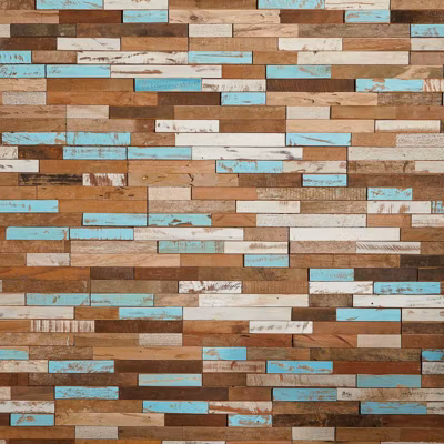 Parement bois de bateau recyclé 0,98 m2 brun et turquoise