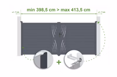 Portail battant ajustable en largeur 4m VELETA H.180cm alu gris