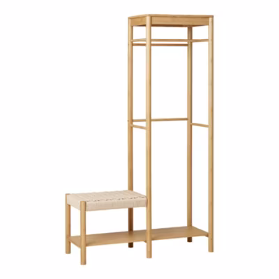 Porte-manteau Ember avec Banc en Osier Naturel et Bambou – Élégance et Praticité 36x95x165 cm