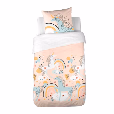 Parure de lit enfant en poly coton motif licorne