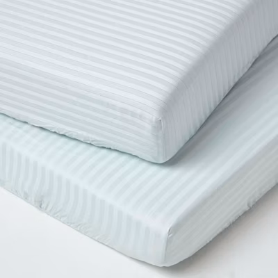 Lot de 2 draps housse lit bébé en coton égyptien 330 fils bleu, 70 x 140 cm – HOMESCAPES