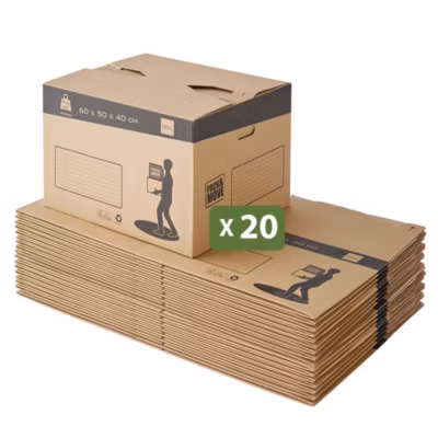Pack and Move – Lot 20 cartons déménagement automatique – 60 x 50 x 40 cm – Poignées renforcées