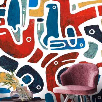 Papier peint panoramique avec lézards designs et abstraits – 170×260 cm (l x h)