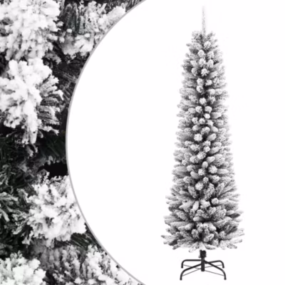 Sapin de Noël artificiel mince avec neige floquée 240 cm PVC/PE vidaXL