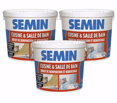 Lot de 3 Enduits de Rebouchage Cuisine et Salle de Bains Semin, Seau de 1 kg