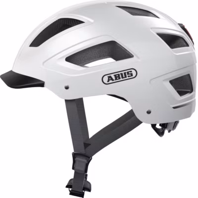 Casque ABUS Hyban 2.0 Polar White L – coque ABS/EPS, ventilation, maille anti-insectes et feu LED.