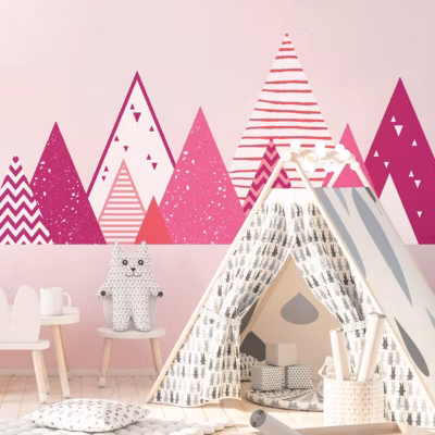 Stickers muraux enfants – Décoration chambre bébé – Autocollant Sticker mural géant enfant montagnes scandinaves MIKA – 70X115cm