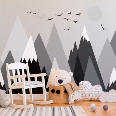 Stickers muraux enfants – Décoration chambre bébé – Autocollant Sticker mural géant enfant montagnes scandinaves REBEKA – 50x75cm