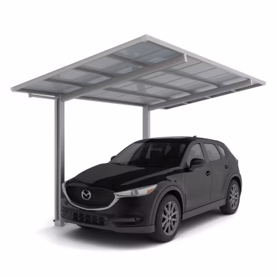 Carport simple – charge de toiture 100kg/m² –  Anodisé coloris inox brillant- Linea Ximax rallongé