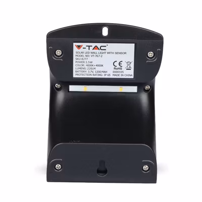Applique Solaire Extérieure 1.5W 220lm Détecteur PIR IP65 Noir