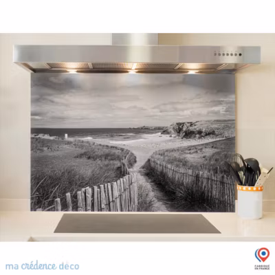 Crédence cuisine fond de hotte Cotes sauvage, Quiberon 2 – Verre trempé – L 70 cm x H 60 cm – MaCrédenceDéco