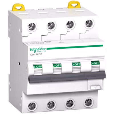 A9d55410 Disjoncteur Différentiel Tétrapolaire 4p 10a – 300ma – 6ka – Type Ac Courbe C – Schneider Acti9 Rcbo Ic60