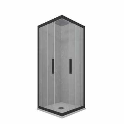 Cabine parois de douche angulaire coulissante 80×110 cm H 200 en PVC Noir Matt Verre Transparent mod. Kolors