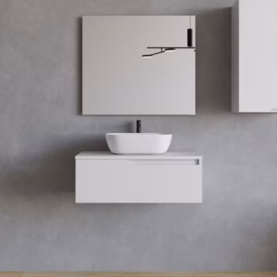 Meuble de salle de bain 80cm avec vasque à poser arrondie – 1 tiroir – blanc – CADIX