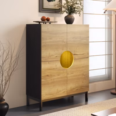 Meuble à Chaussures et Vitrine 2 en 1 – Meuble d&rsquo;Entrée avec Rangements et Compartiments, MDF, 90x40x120 cm, Nature