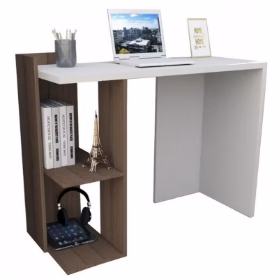 Bureau 102 cm Blanc et 1 Caisson Noyer – L 101.5 x l 41.5 x H 75 cm