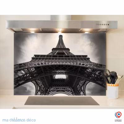 Crédence cuisine fond de hotte Tour-Eiffel – L Verre trempé x H 90 cm – MaCrédenceDéco