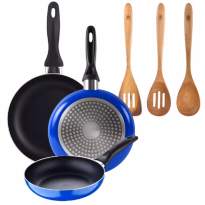 Ensemble de 3 poeles a frire San Ignacio Navy Paradise 16-20-24cm avec ustensiles de cuisine