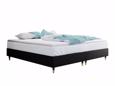 Lit continental Logan 109, Double, Noir, Faux cuir, Disponible