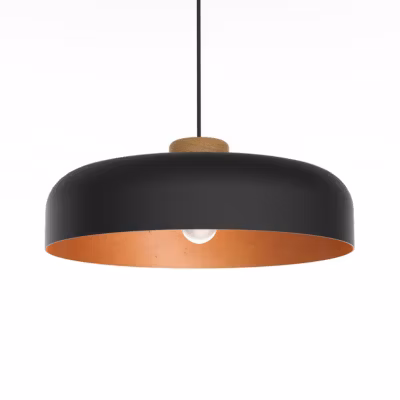 LUMICOM – BOIS Suspension, 1XE27, max 42W, métal, noir/feuille de cuivre, D40cm