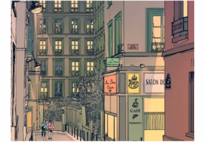Papier peint intissé panoramique ville et architecture breakfast in paris 250×193 cm