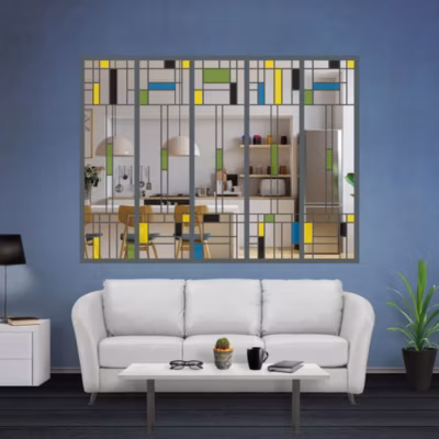 Verrière 5 verres Indiana – L x H : 168 x 125 cm – Laqué brun 2650 granité – verre Clair inclus